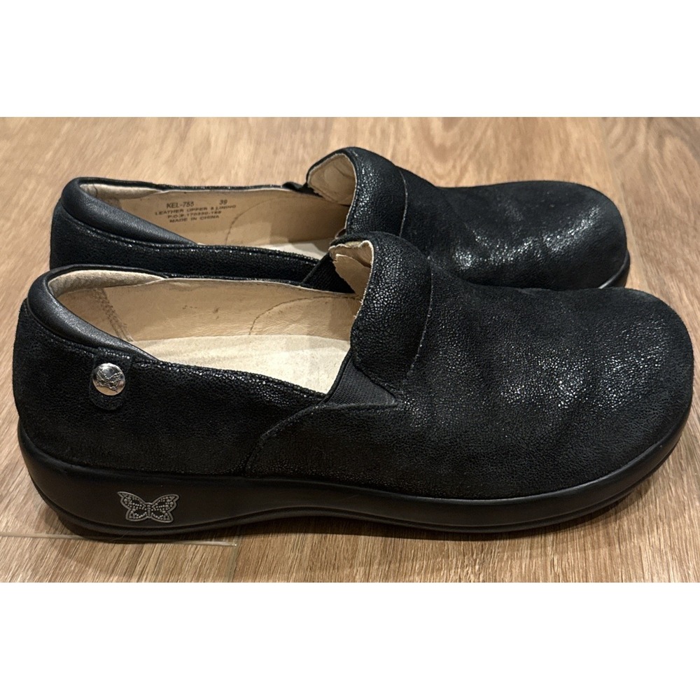 Alegria Keli Slip-On Clogs Women 38 Round Toe Black Leather Comfort Shoes - Picture 4 of 15
